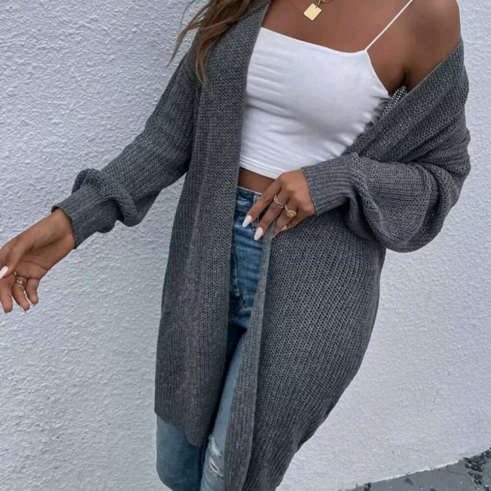 Open Front Rib-Knit Cardigan - Picture 7 of 7